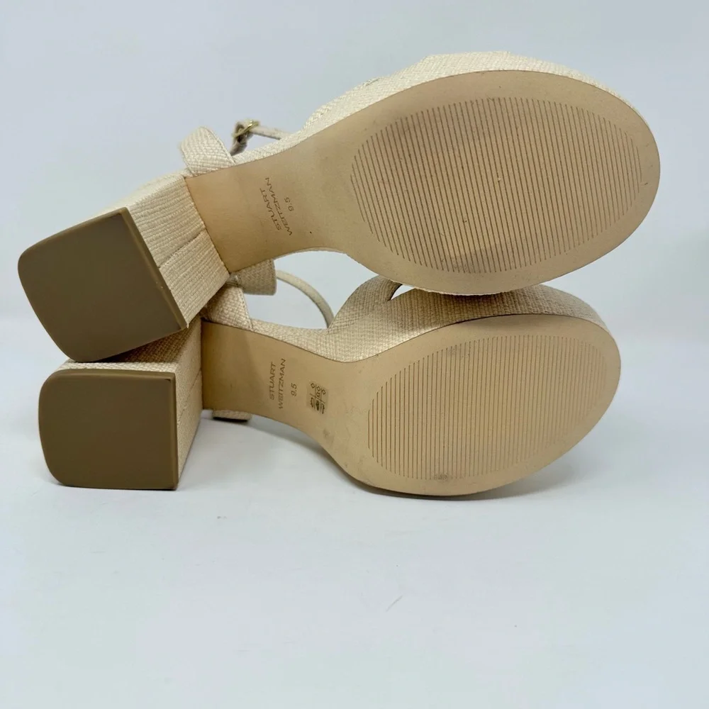 New Stuart Weitzman Miami Mid Platform Sandals Natural Sz 9.5